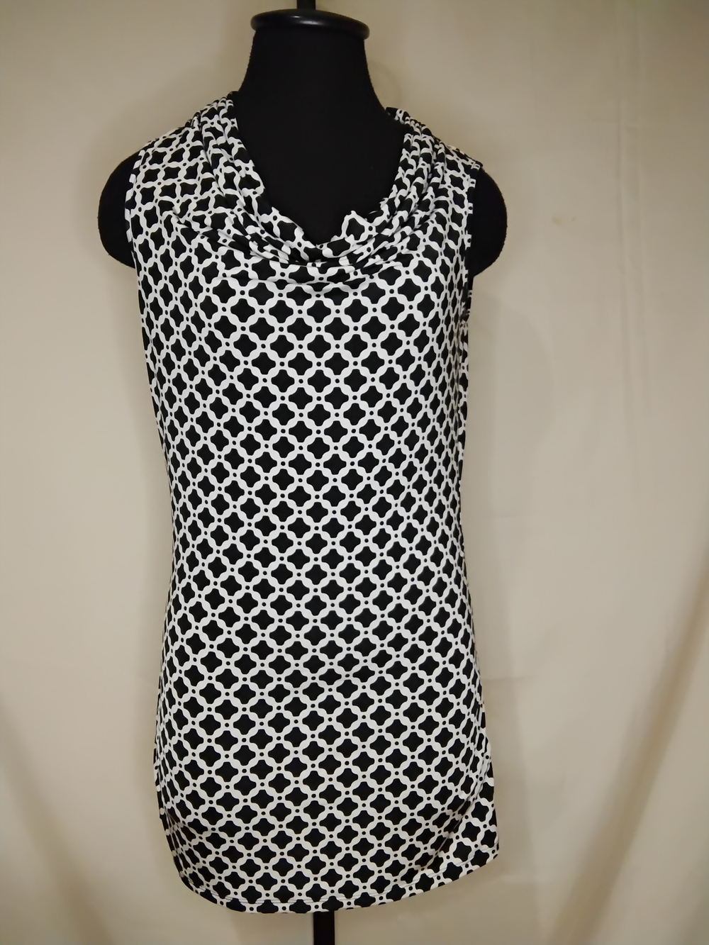 Dana Buchman Black and White Sleeveless Cowl Neck Blouse